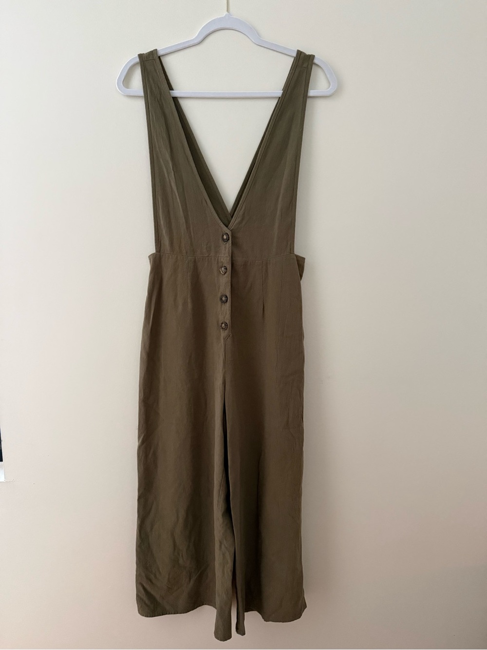 Sienna Sky Olive Backless V-Neck Button Jumpsuit